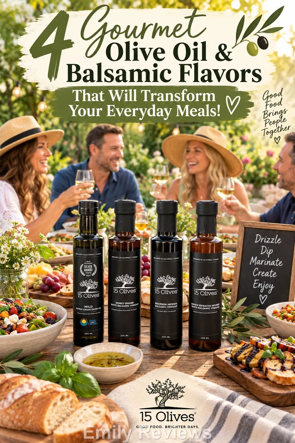 15 Olives review, 15 Olives olive oil, 15 Olives balsamic vinegar, 2025 Harvest Mild Extra Virgin Olive Oil, Mango Sriracha White Balsamic Vinegar, Bourbon Balsamic Vinegar, Honey Ginger White Balsamic Vinegar, American made olive oil, USA grown olive oil, farm to table olive oil, extra virgin olive oil review, flavored balsamic vinegar, white balsamic vinegar, gourmet balsamic vinegar, olive oil and balsamic recipes, balsamic vinegar recipe ideas, homemade salad dressing, olive oil marinade, gourmet pantry staples