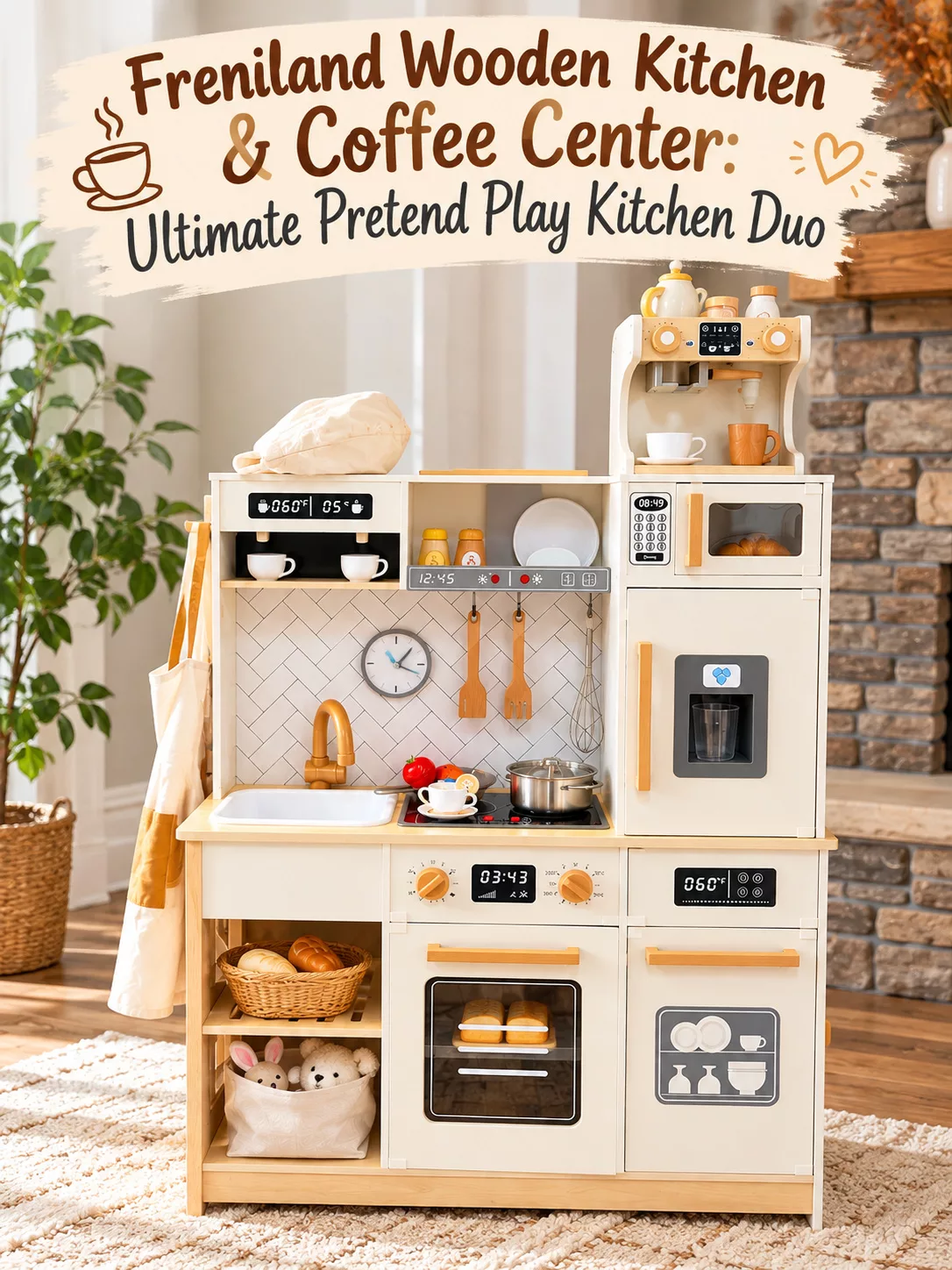 Freniland Wooden Kitchen & Coffee Center: Ultimate Pretend Play Kitchen Duo (+ Giveaway).